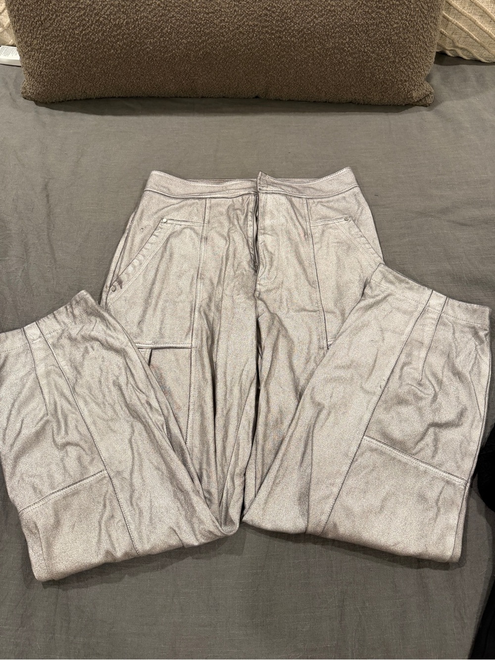 Anthropologie Metallic Silver Wide-Leg Pants